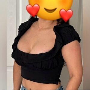 Zara Black Ruffle Crop Top